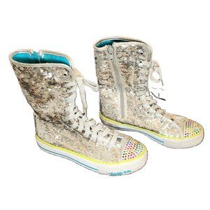 Skechers Twinkle Toes Silver Girls Hightop Shoes size 3.5